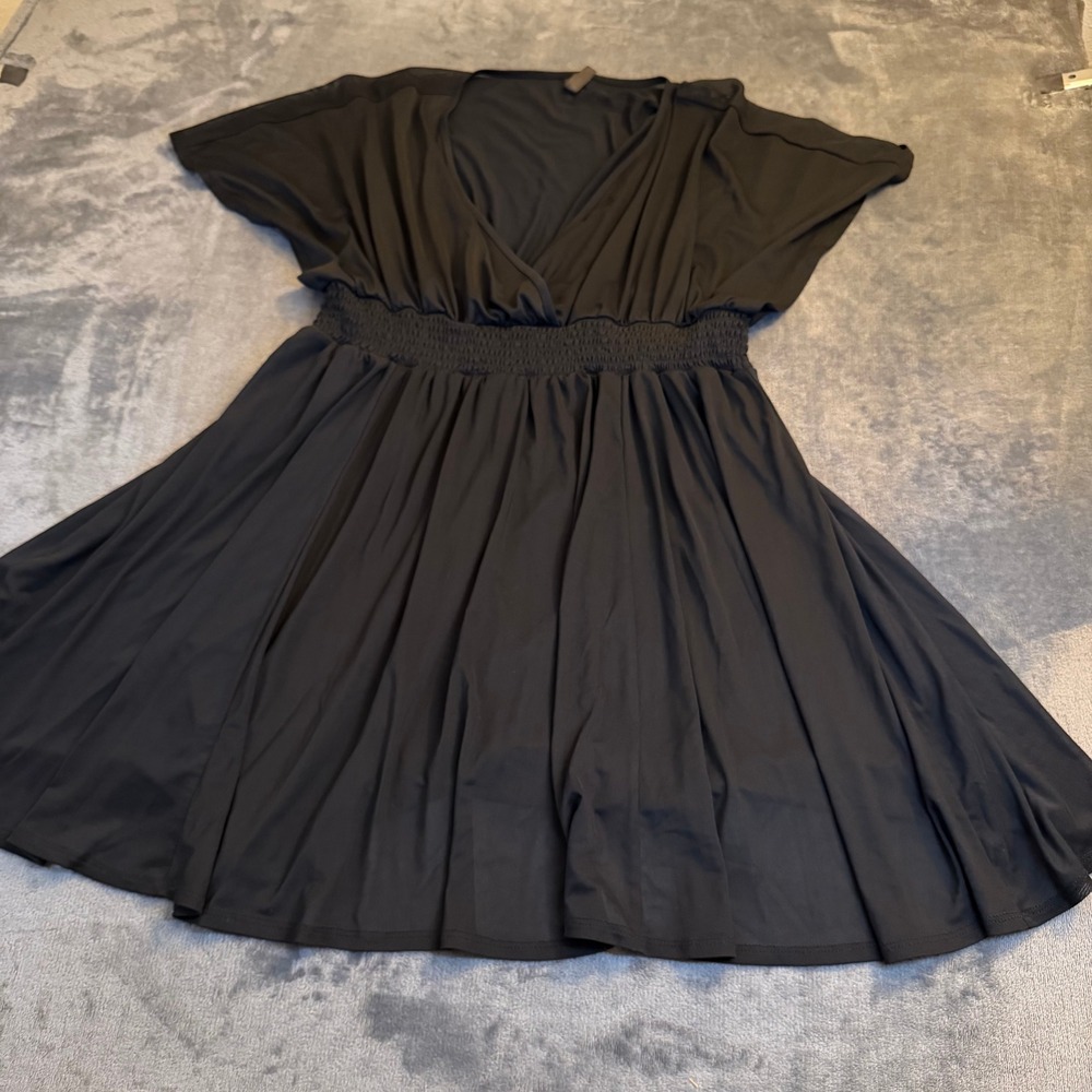 Torrid Black V Neck Smocked Waist Flutter Sleeve‎ Fit Flare Dress Plus Size 1